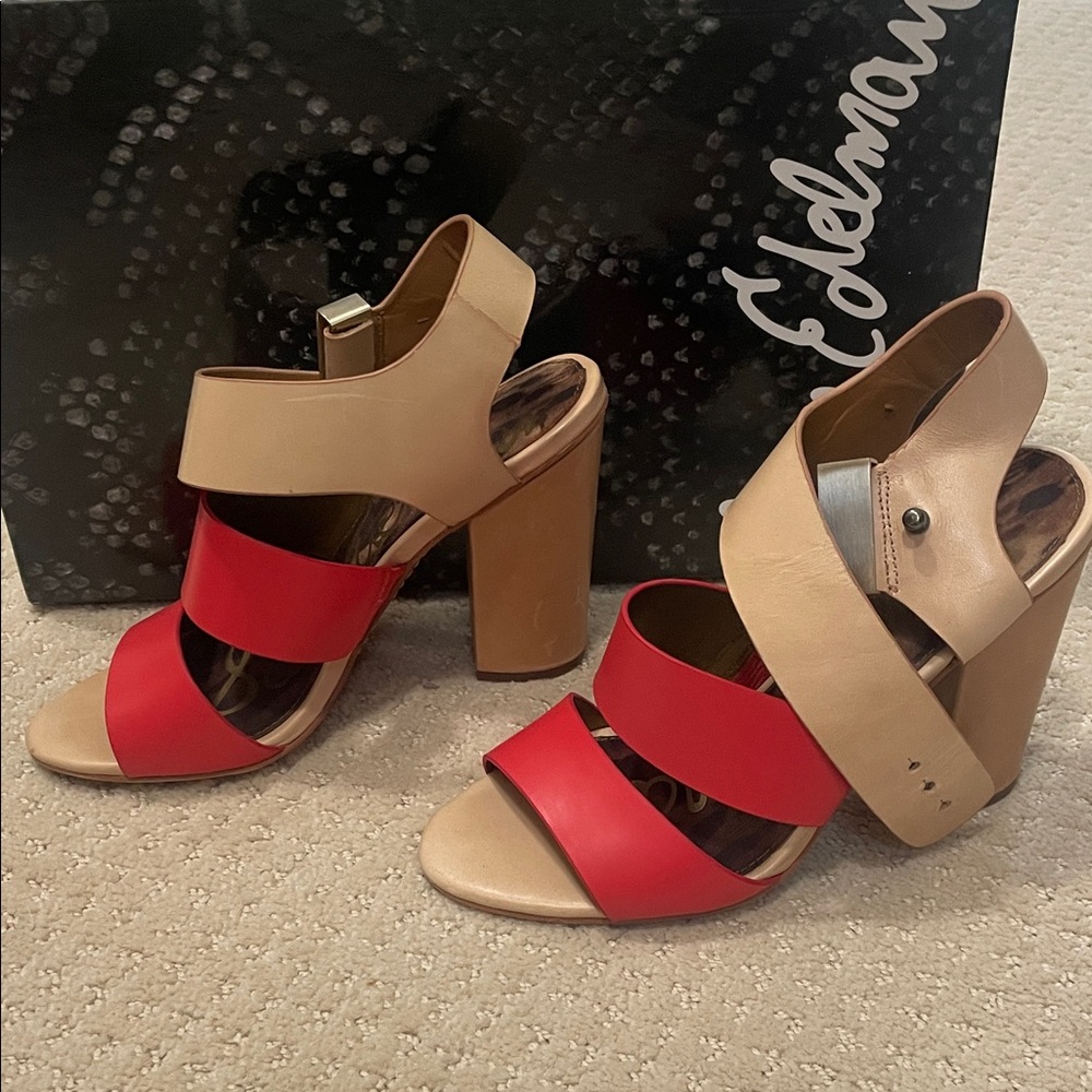 Sam Edelman Red and Tan Block Heels